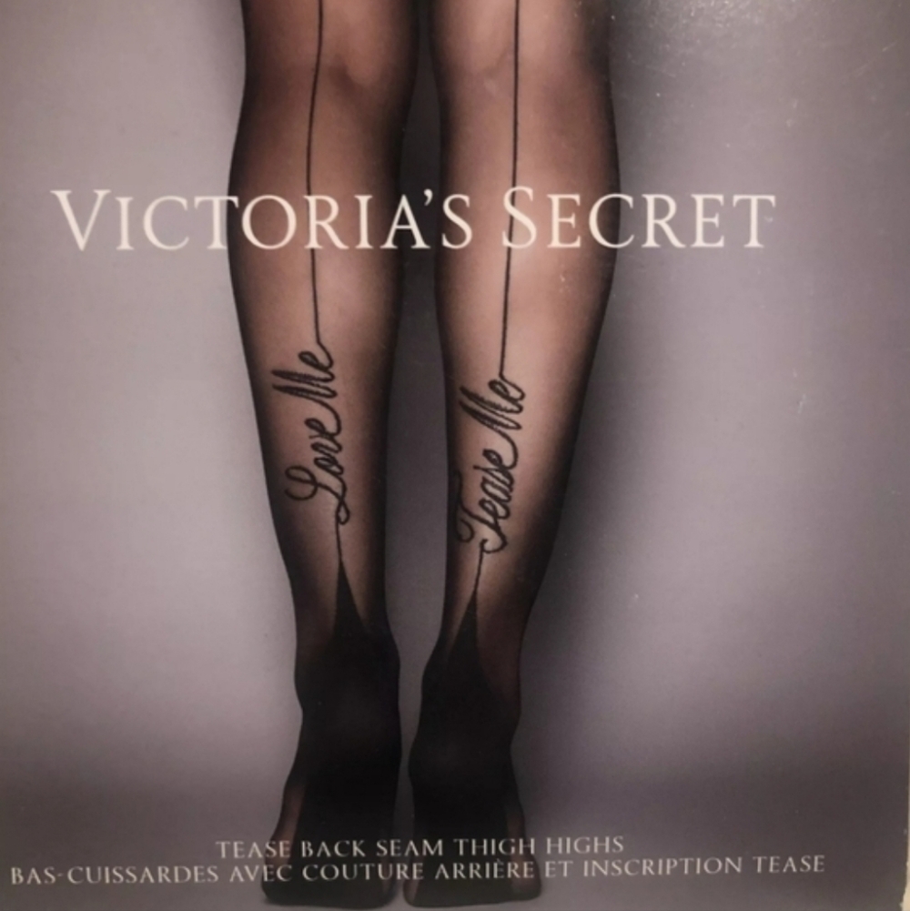 NEW Victoria's Secret Black Tease Back Seam Thigh High Stockings Size Small